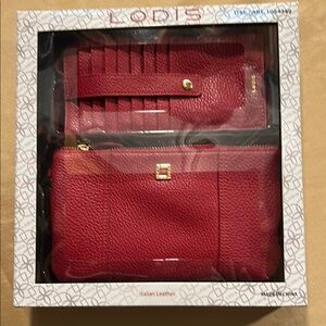 Lodis Red Leather Wallets with Gold Accents